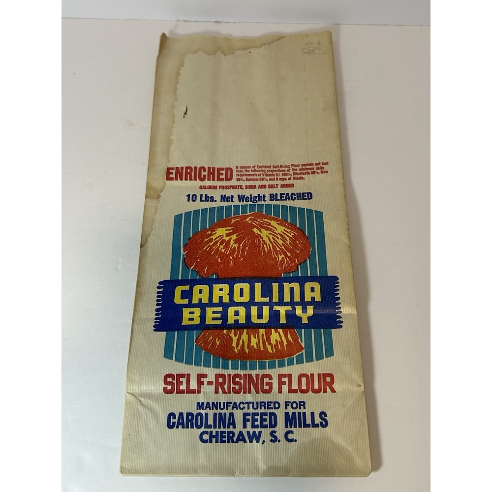 Vintage Paper 10lb Sack Bag, CAROLINA BEAUTY FLOUR, Carolina Feed Mills SC